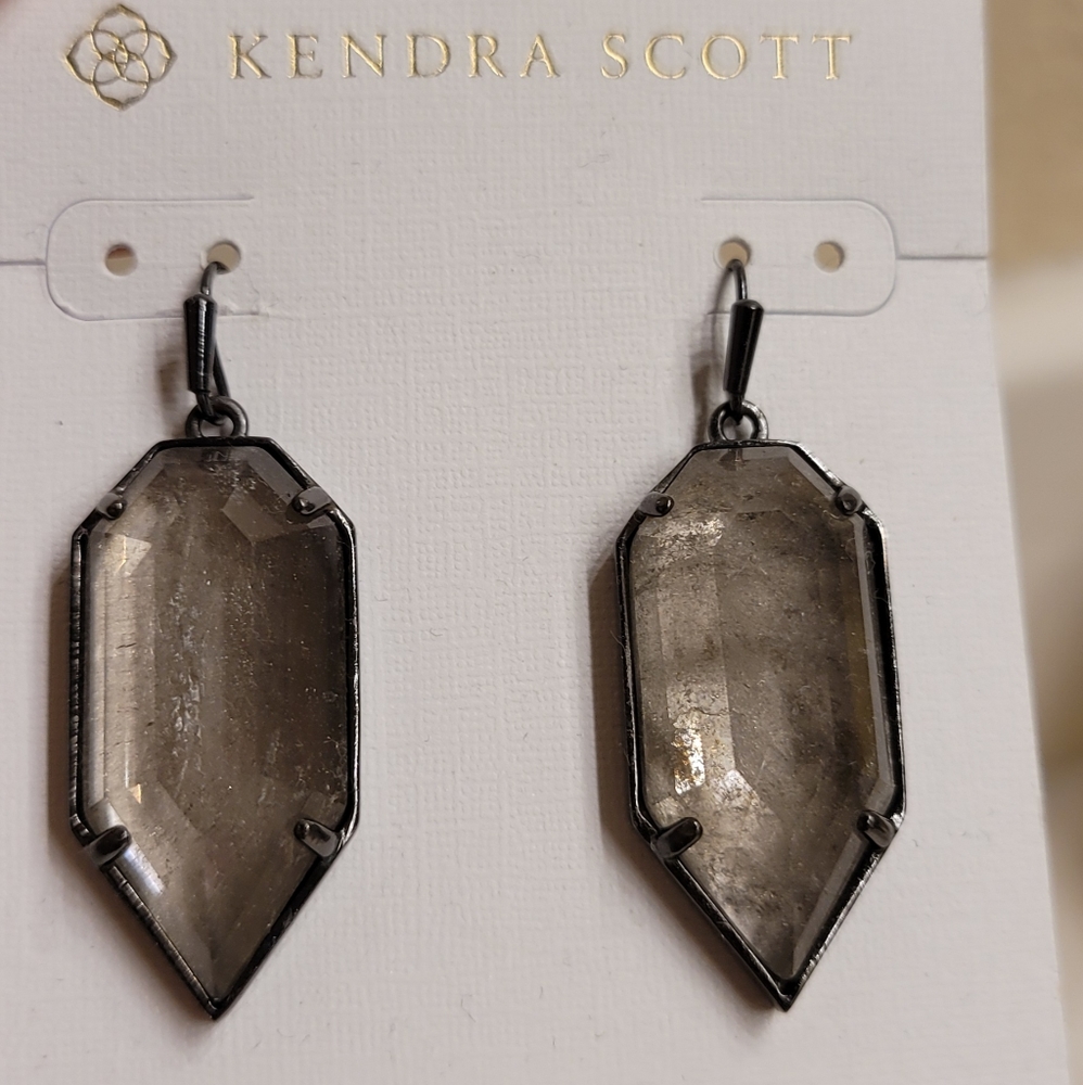 Kendra Scott Earrings Gunmetal Earrings Black Gray Mirror Rock View 3